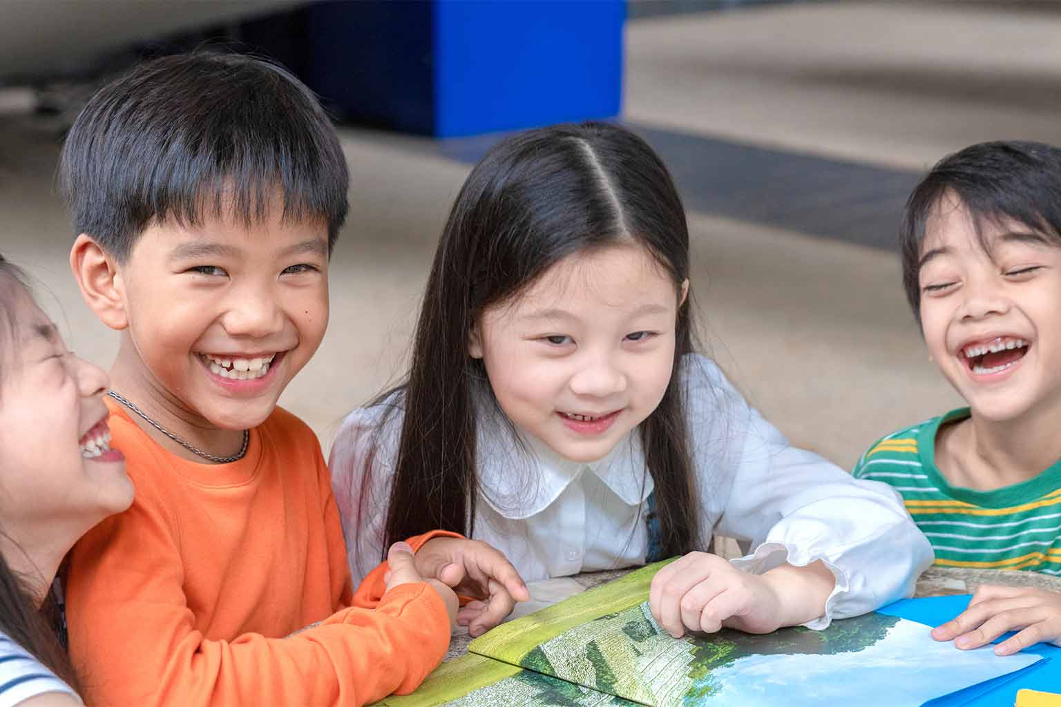 Laughing students in class