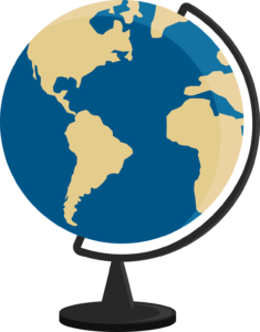 A globe centered on the Atlantic Ocean.