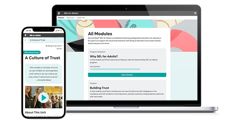 Sample screens from sel for adults digital program.