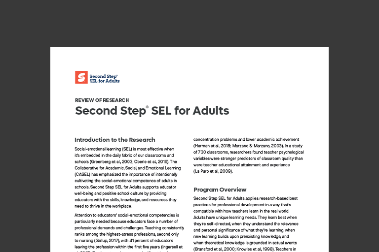 Second Step SELA Review of Research.