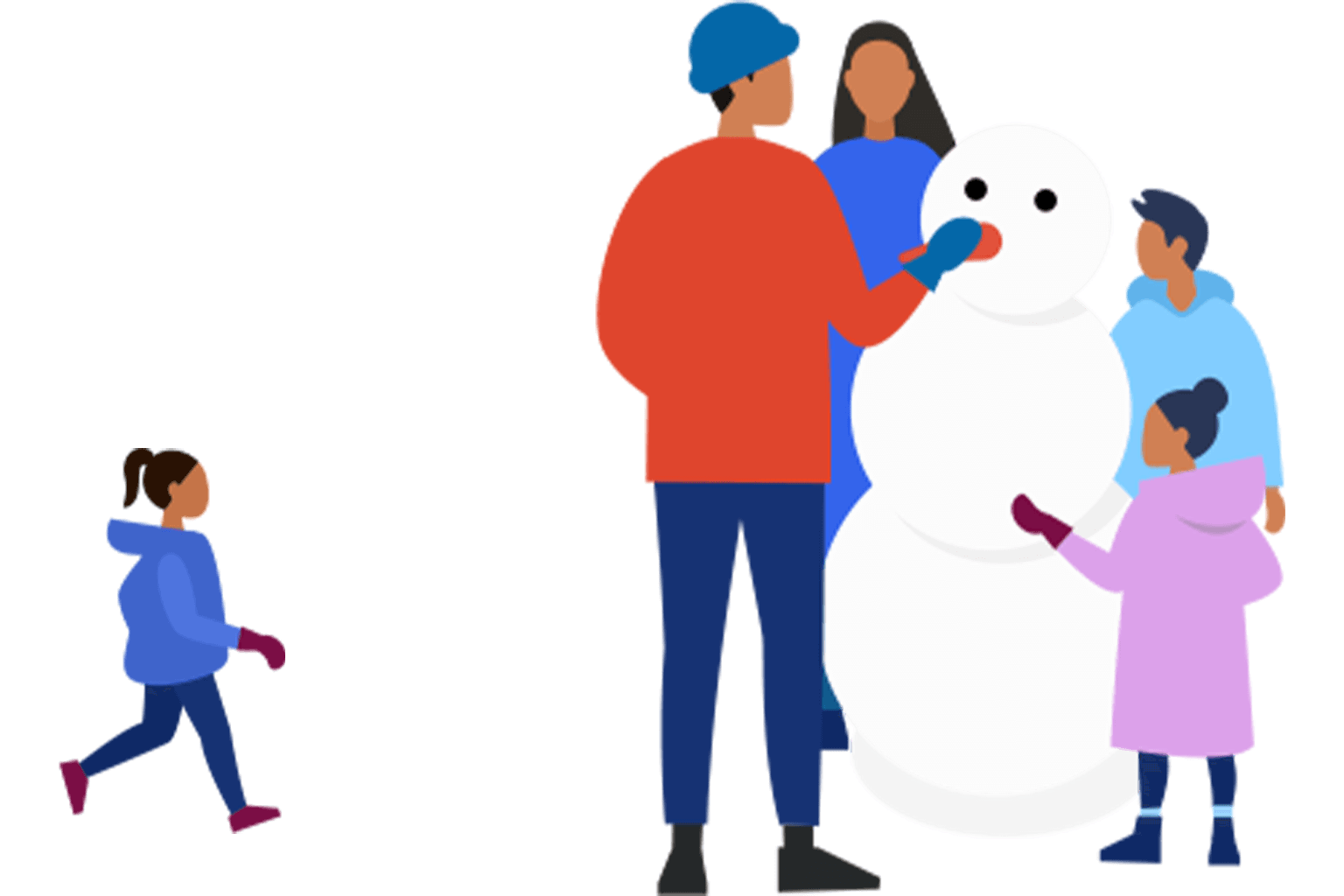 A family making a snowman.